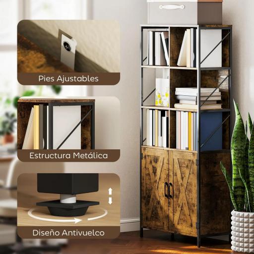 Estantería de Libros con 6 Compartimentos Abiertos y Estante Ajustable para Salón Oficina 75x34x172 cm Marrón Rústico [3]
