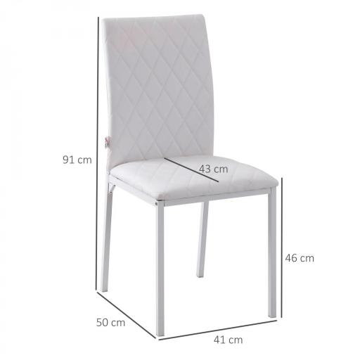 Pack de 4 Sillas de Comedor, Sillas de Cocinas Modernas, Respaldo Alto con Costuras Decorativas de Diamantes, Tapizadas en Cuero Sintético, Patas de Acero, Blanco [1]