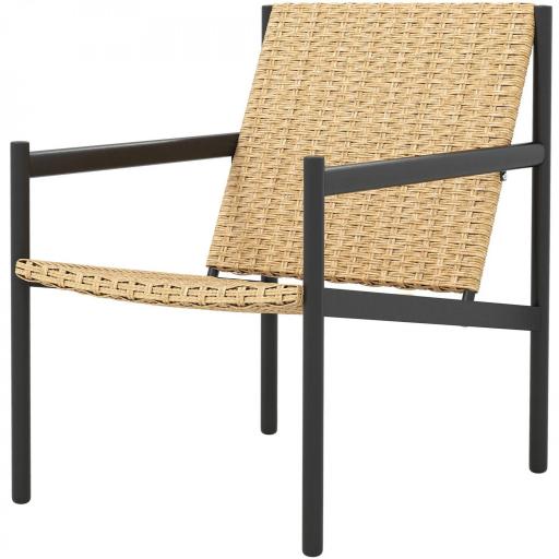 Silla de Ratán de Jardín para Exterior con Reposabrazos Estructura de Acero y Respaldo Inclinado 74x61x81 cm Natural [9]