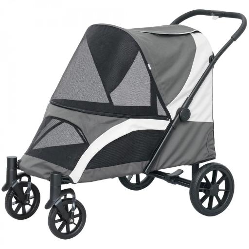 Carrito para Perros Plegable con Ventanas de Malla Cojín Lavable Correas de Seguridad 124x67x100 cm Gris Oscuro [9]