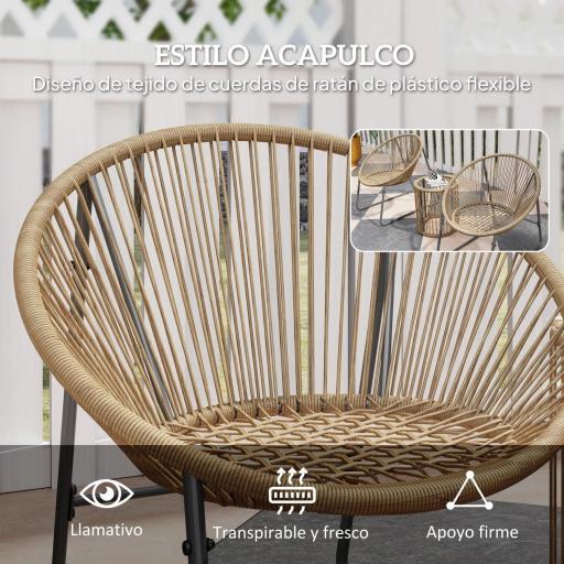 Juego de 2 Sillas y Mesa de Ratán con Cojines Acolchados y Encimera de Vidrio para Balcón Terraza Natural [3]
