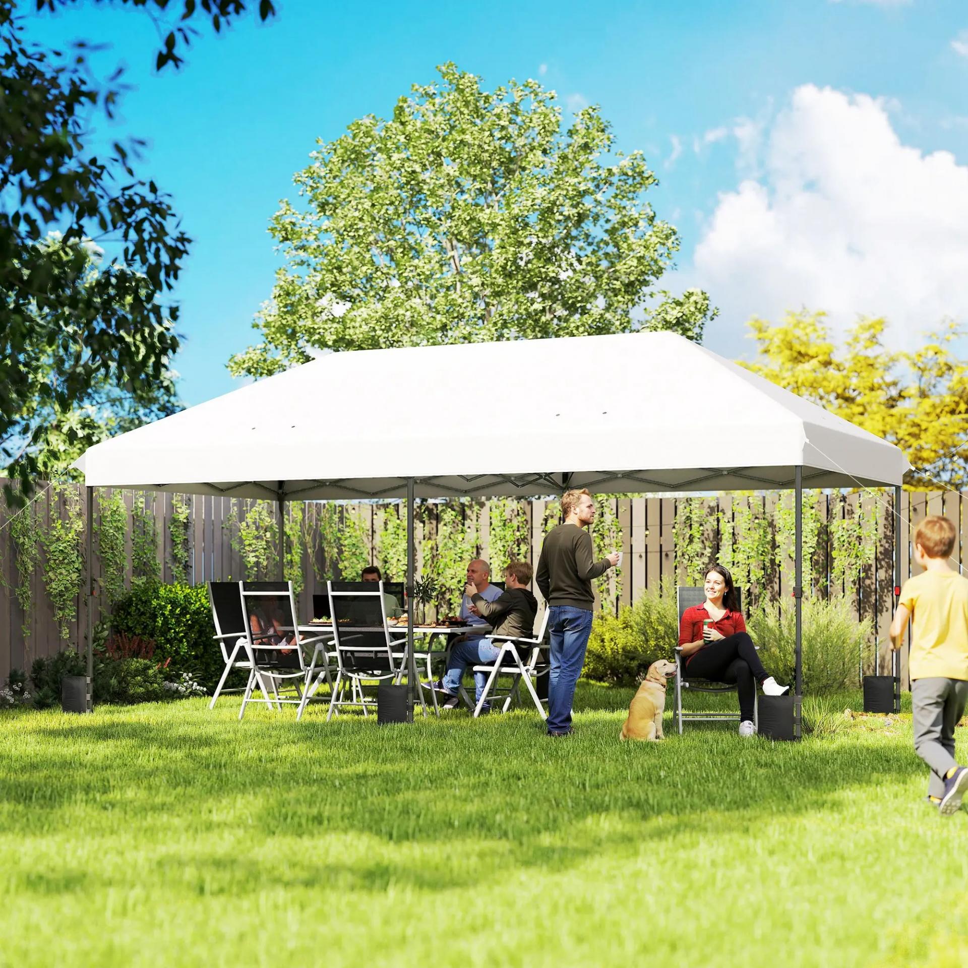 Carpa Plegable 6x3 m Pop-up Altura Ajustable 3 Niveles UPF50+ Bloqueo Central Sacos de Arena Bolsa con Ruedas Plateado