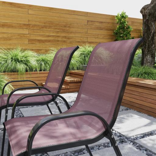 Set de 4 Sillas de Exterior Apilables Asiento de Malla Respaldo Alto y Marco de Acero para Jardín Marrón Oscuro y Negro [5]