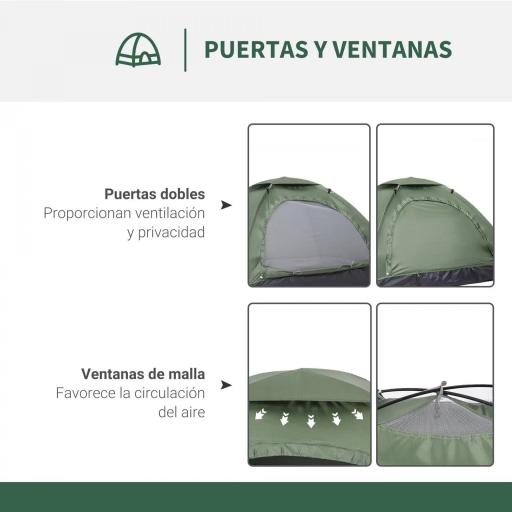 Tienda de Camping Plegable con 2 Ventanas de Malla Bolsa de Transporte y Marco de Fibra de Vidrio 206x152x110 cm Verde [1]