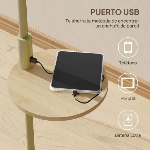 Lámpara de Pie Moderna con Estante Pantalla de Lino Interruptor de Cadena y Puerto USB Ø40x170 cm para Salón Dorado [7]