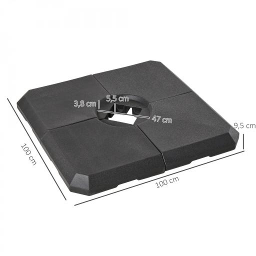 Set de 4 Piezas Soporte de Parasol Base para Sombrilla Terreza o Jardín Rellenable de 80 kg de Agua o 120 kg de Arena Estable 100x100x9,5 cm Negro [1]