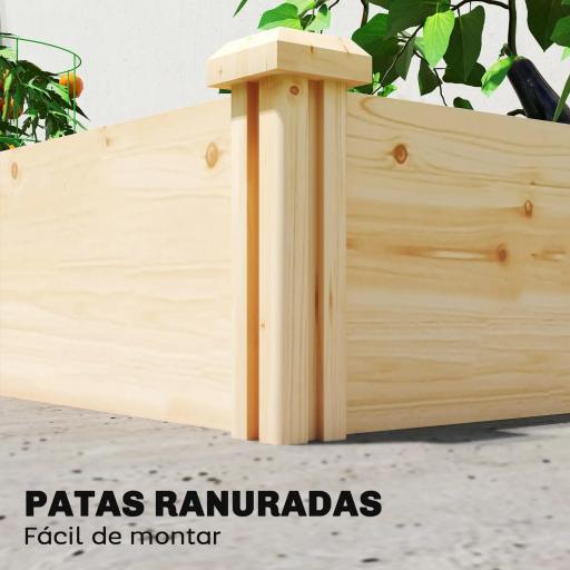 Jardinera Elevada de Madera Huerto Urbano para Cultivar Plantas con Divisor y Base Abierta 235x121x26 cm Natural [4]