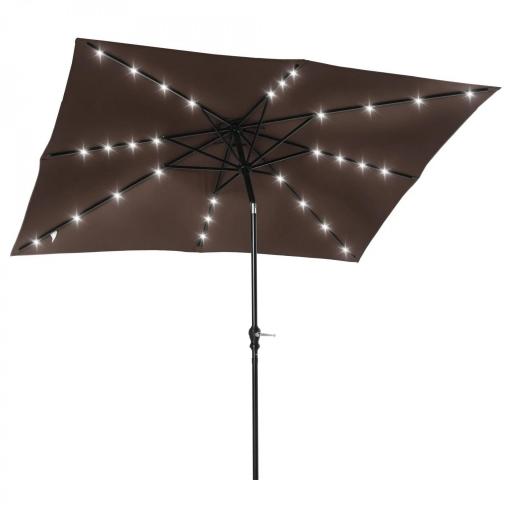 Parasol de Terraza Exterior 268x205x248 cm con Techo Inclinable hasta 45° Luces LED Solares y Manivela Marrón [8]