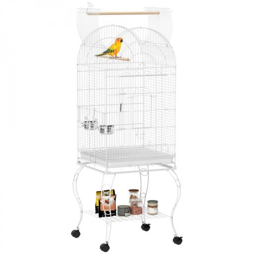 Jaula para Pájaros con Ruedas y Estante 51x51x153 cm con Parte Superior Abatible Comederos y Bandeja Extraíble Blanco [8]