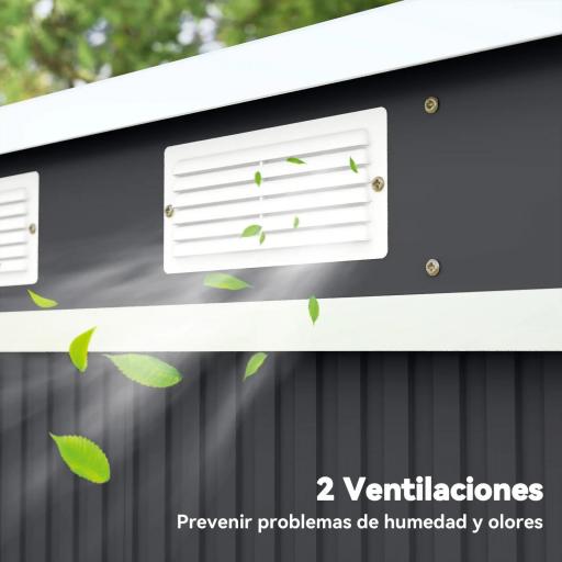 Cobertizo de Jardín Exterior 2,4 m² 213x130x172 cm con Puerta Corredera Techo Inclinado Base sin Suelo y Ventanas Gris [5]