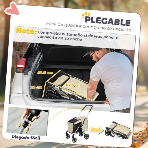 Cochecito para Mascotas Ligero y Plegable para Perros Pequeños con Ventilación Óptima 80x48,5x106 cm Caqui y Plata [1]