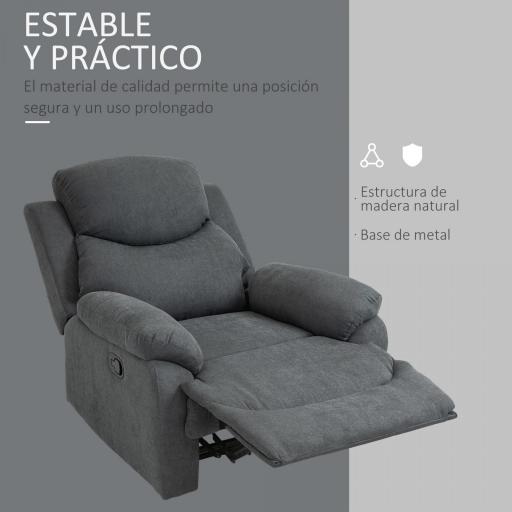 Sillón Reclinable Manualmente 150 Grados con Reposabrazos y Reposapiés Acolchado Grueso de Esponja Soporta hasta 150 kg 97x96x105,5 cm Gris [4]