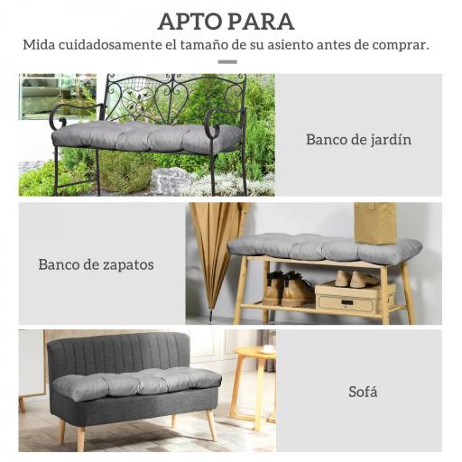 Cojín para Banco de 2 Plazas para Interior y Exterior con 8 Puntadas para Sillas Sofás 110x48x8 cm Gris [5]