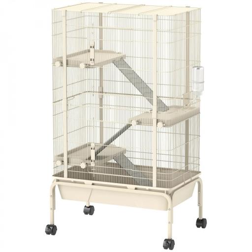 Jaula para Animales Pequeños de 4 Niveles con Ruedas Rampas Cuenco Botella de Agua 69x44x120 cm Beige [8]