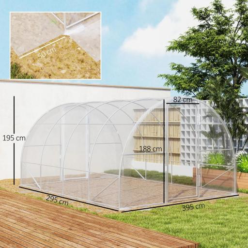 Invernadero de Túnel 4x3x2m con 2 Puertas Invernadero de Jardín con Techo Redondeado para Cultivos Plantas Transparente [3]