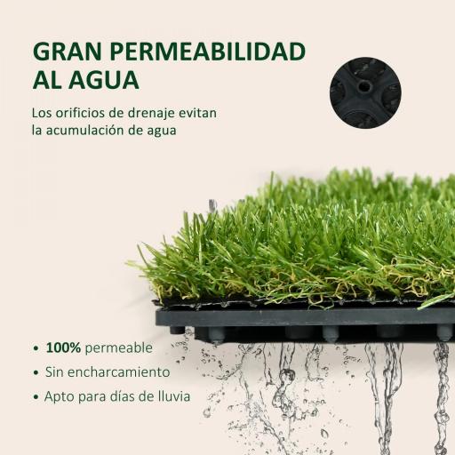 Césped Sintético de 10 Piezas 30x30 cm con Altura de Hierba 25 mm Anti-UV Alfombra Césped Artificial Verde Oscuro [3]