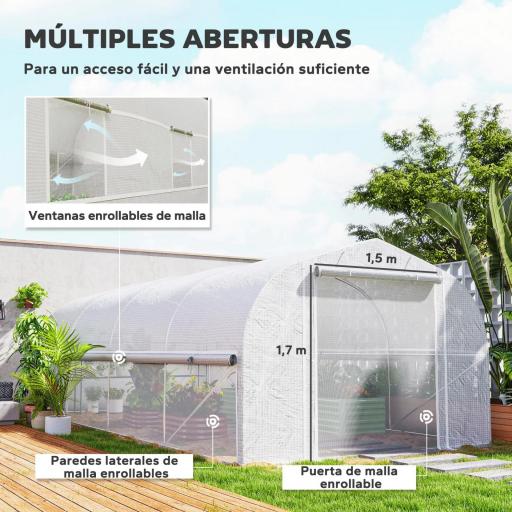 Invernadero de Túnel 6x3x2 m con Anti-UV y Puerta Enrollable con Cremallera Paredes Laterales con Malla Blanco [5]