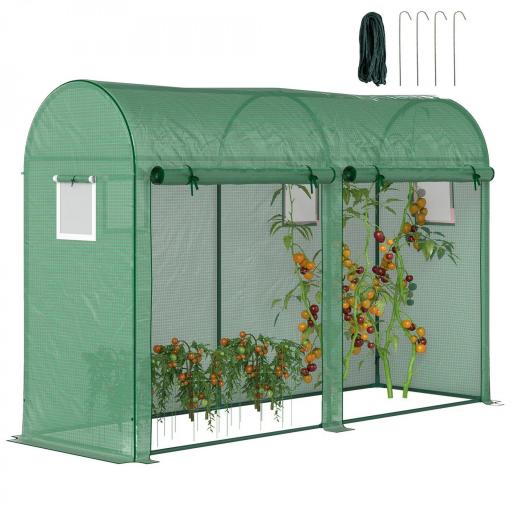Invernadero de Exterior 300x100x200 cm Invernadero de Jardín Invernadero con 4 Ventanas 2 Puertas Cubierta de PE 140g/㎡ y Marco de Acero para Cultivos Plantas Flores Verde [7]