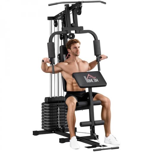 Máquina de Musculación con Placas de Peso de 45 kg Carga Max. 100 kg para Entrenamiento Fitness en Hogar Gimnasio Negro [9]