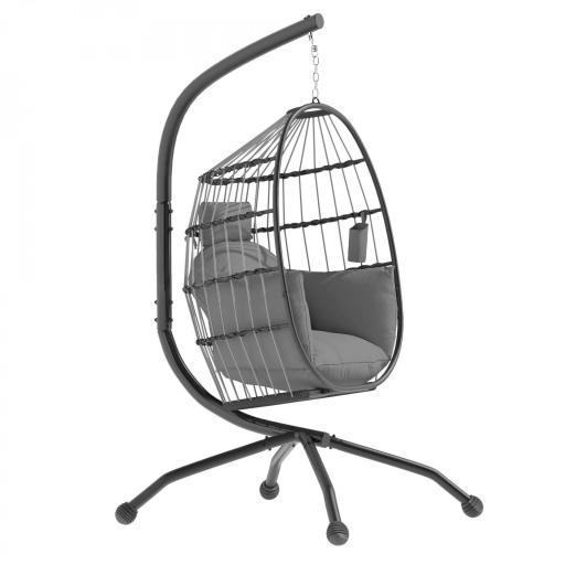 Silla Colgante con Soporte Cesta Plegable Cojín y Reposacabezas para Interior y Exterior Carga 120 kg Gris [9]