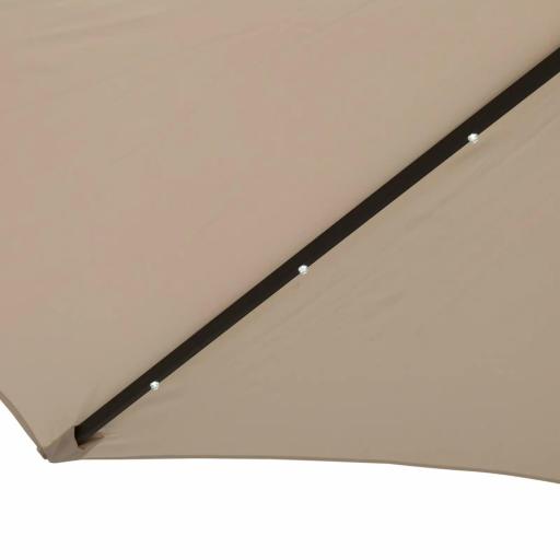 Parasol de Terraza Ø268x238 cm con 24 Luces LED Solar Mecanismo de Inclinación Manivela y Poste Desmontable Crema [6]