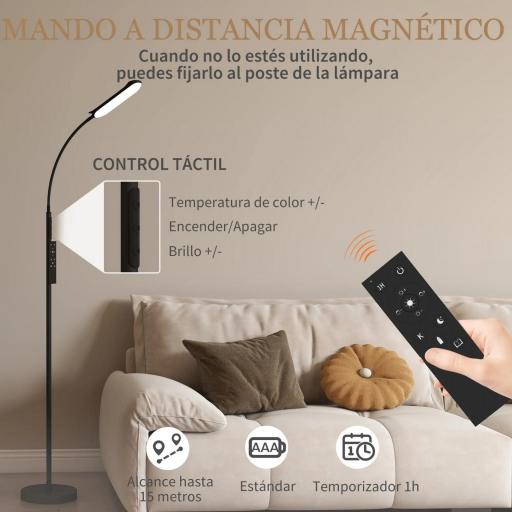 Lámpara de Pie LED Regulable con Temperaturas de Color Ajuste Continuo Control Remoto y Táctil Temporizador Negro [7]