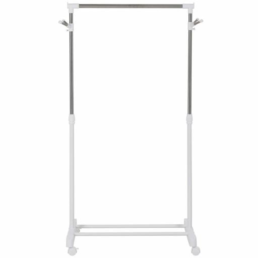 Estante de Ropa Perchero Estándar de Barra Altura Ajustable Portátil con Estante Inferior sobre Ruedas Tubería de Acero 68,5x42x87-145 cm Blanco Plata [9]