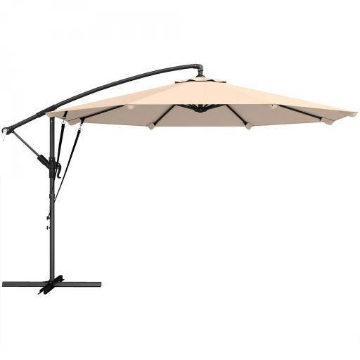 Parasol Excéntrico Ø300 cm con Base Cruzada Manivela Funda Protectora y Cuerdas de Viento UPF30+ Caqui [8]