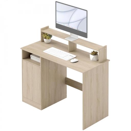 Escritorio con Estantería Moderno Escritorio con Compartimentos Abiertos Soporte para Monitor 108x50x94 cm Natural [9]
