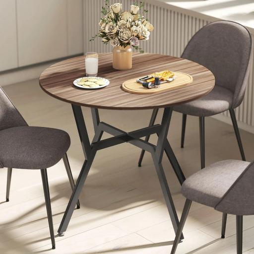 Mesa de Comedor Redonda de Estilo Industrial con Encimera de Madera y Marco de Acero Ø90x76 cm Marrón [7]