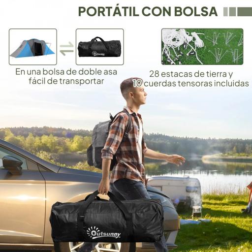 Tienda de Campaña para de 4-6 Personas con 2 Dormitorios Tienda de Camping Impermeable 3000mm 555x225x190 cm Gris y Azul [3]