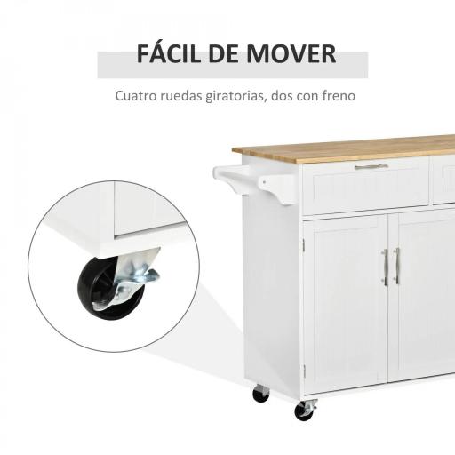 Carro de Cocina Mueble Auxiliar de Cocina con 2 Cajones 6 Puertas y Barra Lateral 121x46x91 cm Roble y Blanco [7]