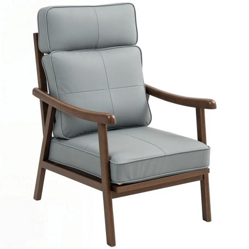 Sillón de Salón Tapizado en PU con Marco de Madera Cojines Acolchados Gruesos Gris y Madera Nogal [8]