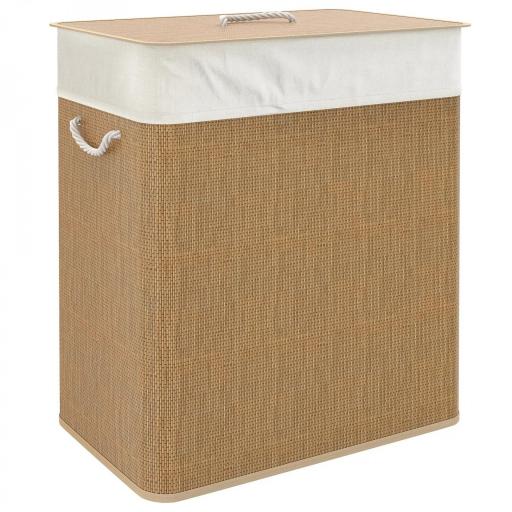 Cesto de Ropa Sucia de Bambú con 2 Compartimentos Asas para Facilitar el Uso y Bolsas Desmontables Lavables 52x32x63 cm [9]