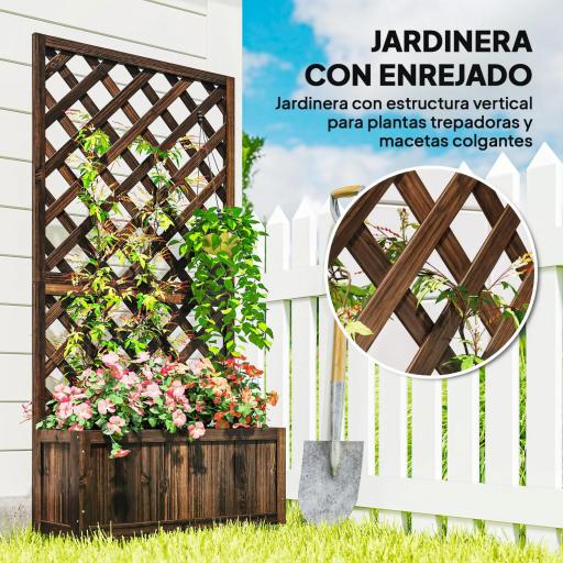 Jardinera con Enrejado de Madera Macetero de Jardín con Soporte para Trepadora 72,5x31,5x149,5 cm Carbonizado [2]
