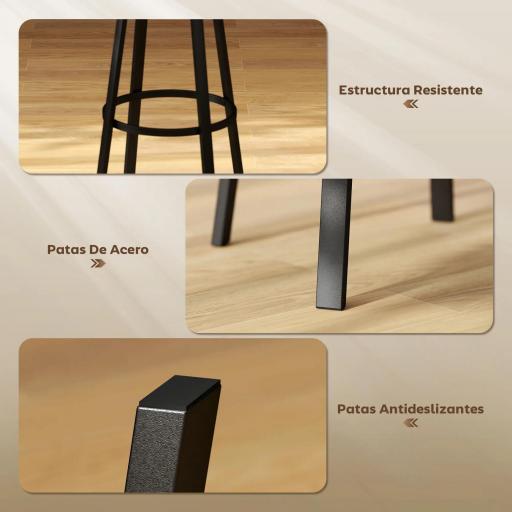 Juego de 2 Taburetes Altos de Cocina con Respaldo y Reposapiés Tapizados de PU Asiento de 75,5 cm Natural y Negro [5]