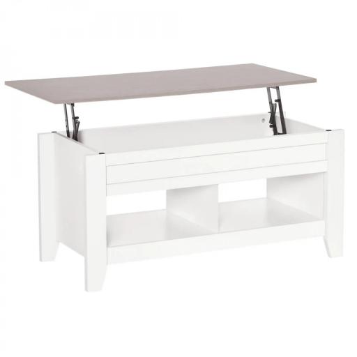 Mesa de Centro Elevable Mesa de Café con Encimera Elevable 2 Compartimentos Abiertos y Espacio Oculto de Almacenaje 105x50x49 cm Blanco y Efecto Mármol [9]