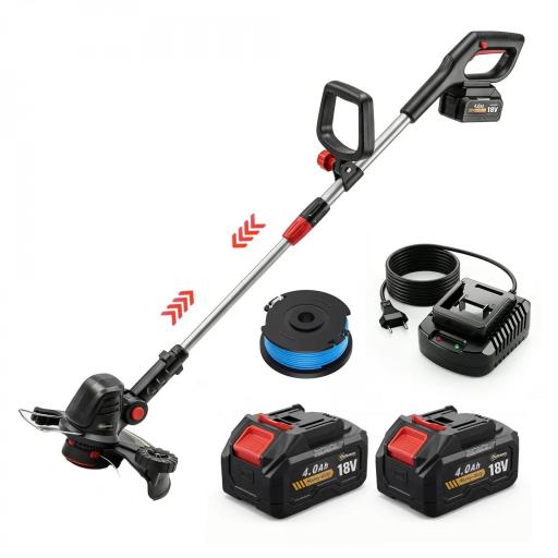 Desbrozadora Batería 18V con 2 Baterías de 4.0Ah y Cargador Barra Ajustable Cabezal y Mango Regulables Plateado [9]