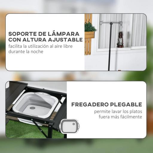 Mesa de Camping Plegable con Fregadero Soporte para Lámpara y Estantes para Barbacoas Picnics y Viajes 173x52x80-174cm [3]