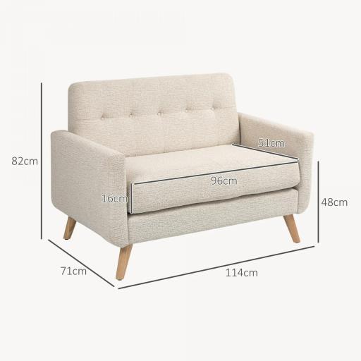 Sofá de 2 Plazas Moderno con Reposabrazos y Patas de Madera Carga 240 kg para Dormitorio Oficina 114x71x82 cm Beige [1]