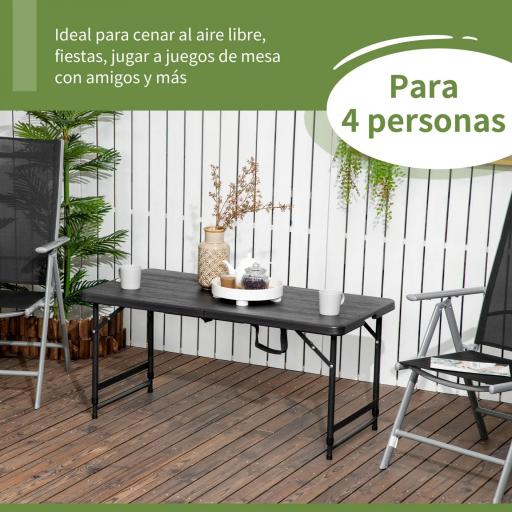 Mesa de Comedor Exterior Plegable para 4 Personas con Altura Ajustable y Marco de Acero 118x60x56-74 cm Gris Oscuro [5]