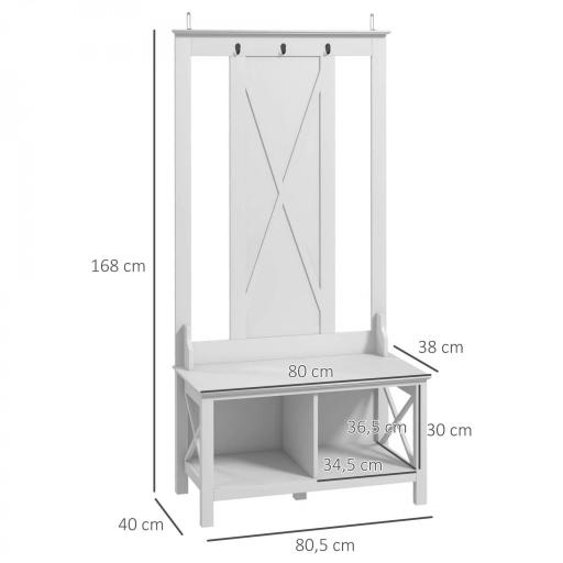 Perchero con Zapatero de Madera con 2 Estantes y 3 Ganchos para Colgar Ropas Bolsos 80,5x40x168 cm Blanco [1]