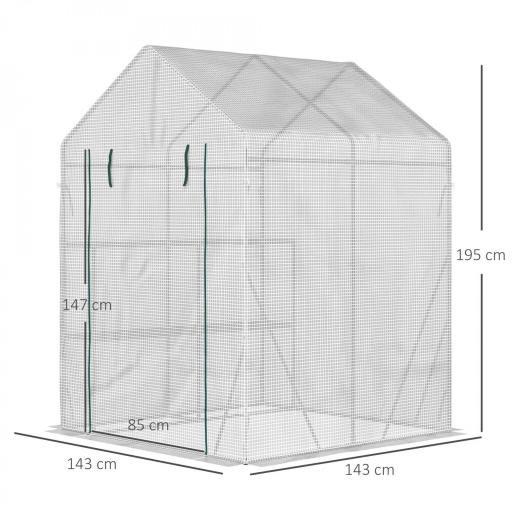 Invernadero de Exterior con 2 Estantes Puerta con Cremallera y Marco de Acero 143x143x195 cm Blanco [1]