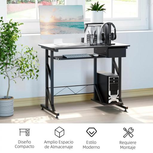 Mesa de Escritorio Mesa de Estudio con Bandeja de Teclado y Cajón Mesa de Ordenador para Despacho 90x50x100 cm Negro [4]