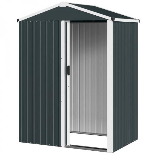 Cobertizo de Jardín Exterior 1,1 m² 136x87x179 cm con Puerta Corredera Techo Inclinado y Guantes Gris Oscuro [7]