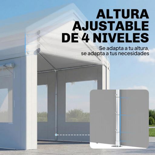 Garaje Exterior para Coche 3x6 m Impermeable de PE Resistente Marco de Acero Galvanizado Altura Ajustable Blanco [5]