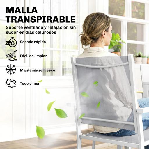 Conjunto de Mesa y Sillas Jardín con Mesa de Plástico PSPC y 6 Sillas Apilables Transpirables para Terraza Patio Blanco [4]