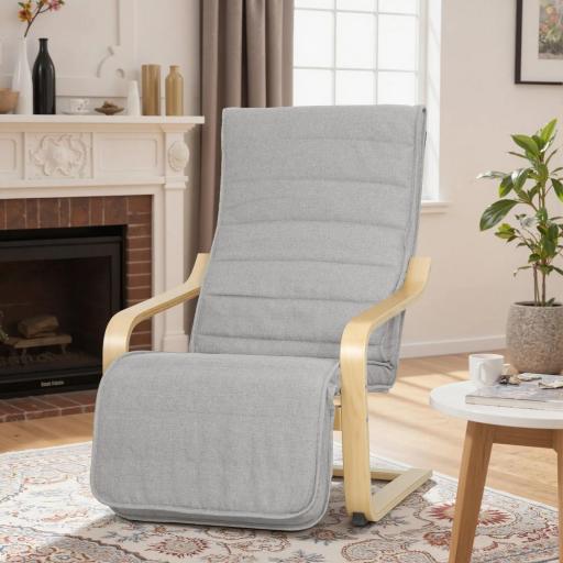 Sillón de Salón con Reposapiés Ajustable Butaca Tapizada en Lino Sintético para Oficina Dormitorio 66,5x94x100cm Gris [3]