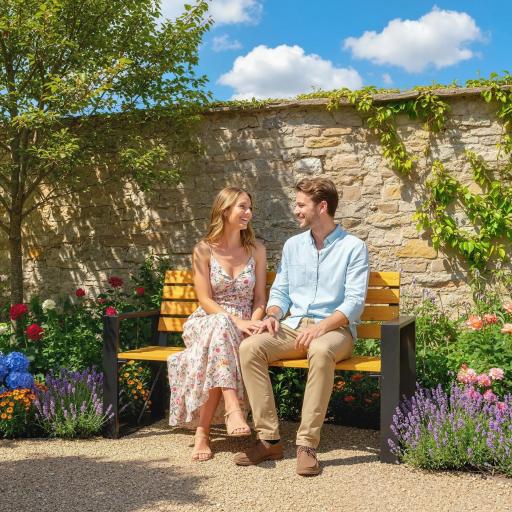Banco de Jardín Exterior de 2 Plazas con Respaldo y Asiento Listonado de Madera Marco de Acero 136x54x82 cm Natural [7]