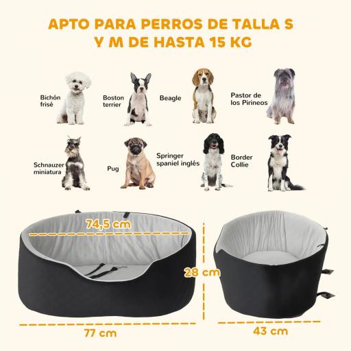 Asiento de Coche para Perros Pequeños y Medianos de hasta 15 kg con Funda Extraíble y Lavable Base Antideslizante Negro [1]